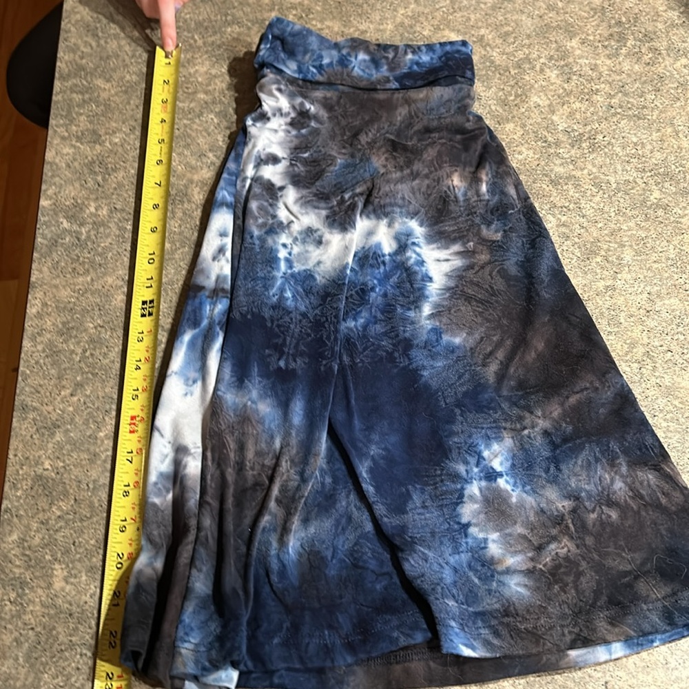 Folded waist A line knit skater skirt navy white and black tie dye size XL - Picture 5 of 8